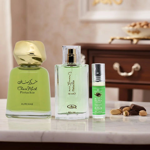 Choco Musk Pistachio Eau de Parfum 100ml, 50ml & Perfume Oil CPO 6ml by Al Rehab (Bundle) - Intense Oud