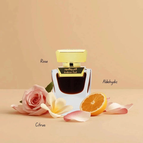 Arabian Oud Dokhon 5-piece gift set with perfume bottles and decorative packaging, showcasing luxurious Arabian Oud fragrances.