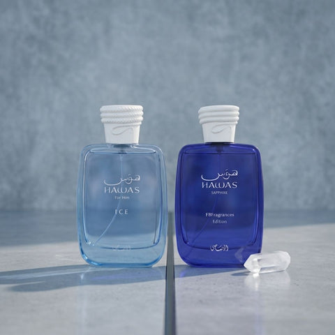 Hawas Sapphire & Hawas Ice Eau de Parfum Sprays 100ml (3.4 oz) by Rasasi (Bundle)