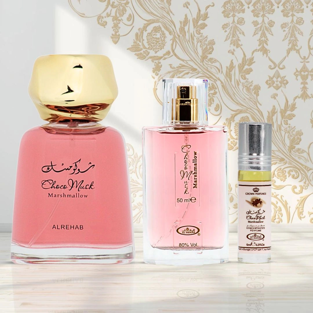 Choco Musk Marshmallow Eau de Parfum 100ml, 50ml & Perfume Oil CPO 6ml by Al Rehab (Bundle) - Intense Oud