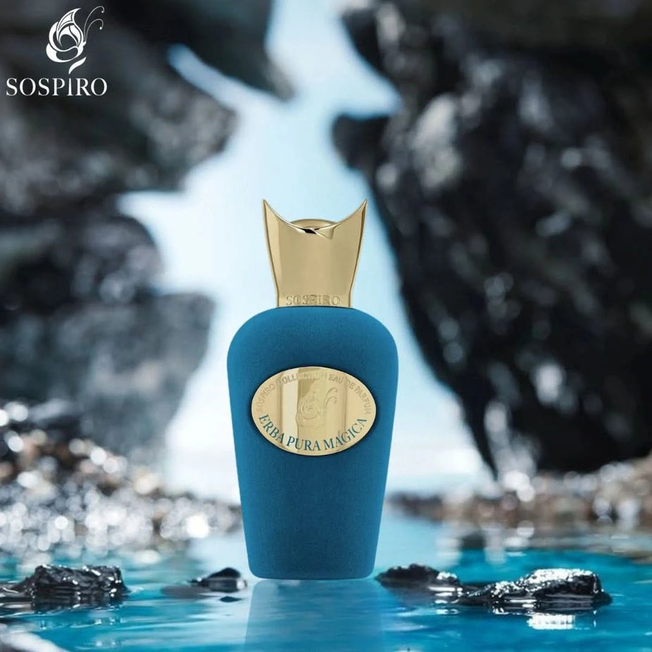 Sospiro Erba Pura Magica Eau De Parfum 100ml bottle with elegant packaging and floral, citrus scent details.