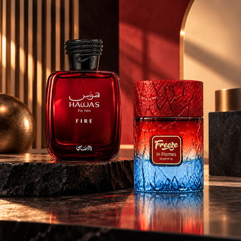 Hawas Fire by Rasasi & Freeze in Flames by Riiffs Eau de Parfum Sprays 100ml (3.4 oz) (Bundle)