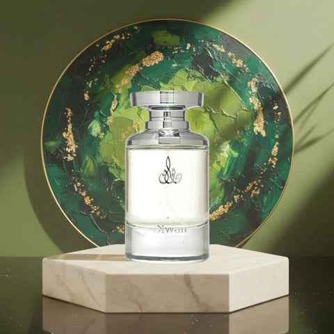 Arabian Oud Diwan Eau de Parfum spray bottle, 100ml, featuring elegant packaging and a luxurious fragrance design.