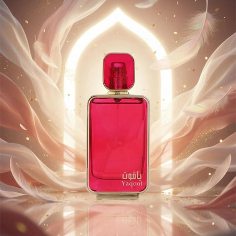 Arabian Oud Yaqoot Eau de Parfum spray bottle, 100ml, with elegant packaging and fragrance details visible.