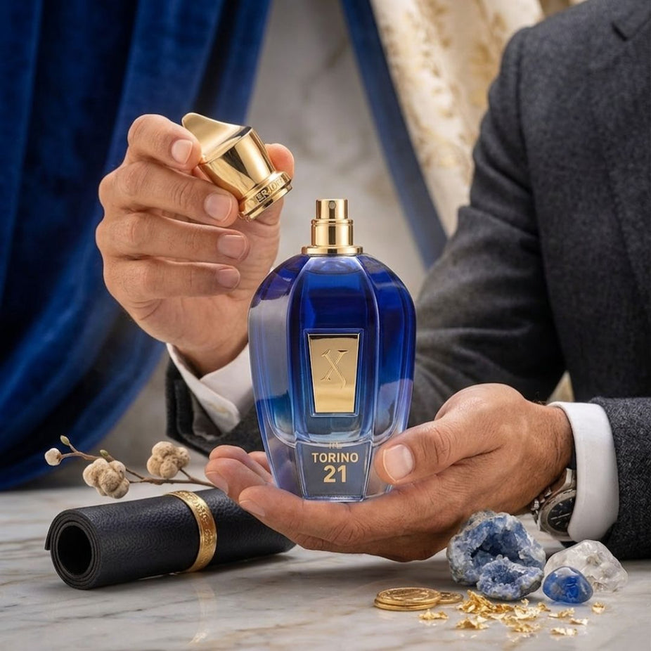 Xerjoff Torino21 Eau de Parfum spray bottle, 100ml, with elegant packaging and sleek design visible in the image.