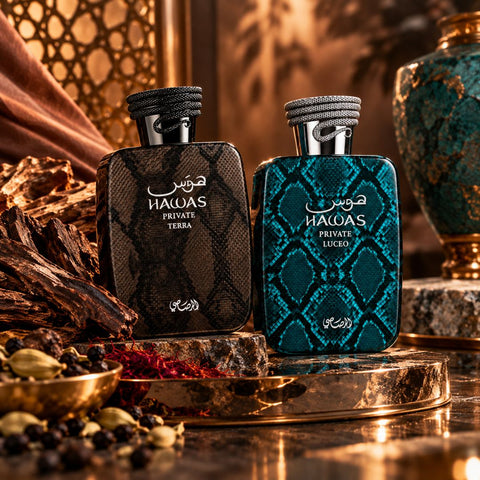 Hawas Private Terra & Luceo Extrait De Parfum Spray 100ml (3.38 oz) by Rasasi (Bundle)