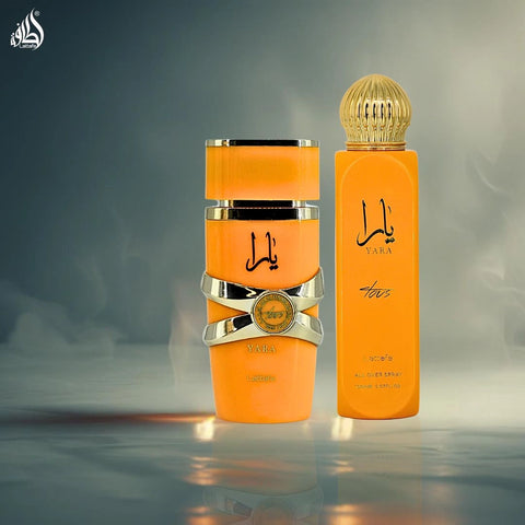 Yara Tous Eau de Parfum Spray 100ml (3.4 oz) & All Over Spray 150ml (5.07 oz) by Lattafa | Scent That Lifts You (Bundle) - Intense Oud