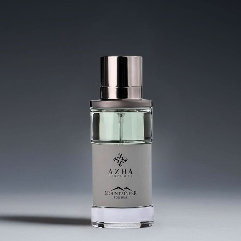 Azha Mountaineer For Him EDP spray 100ml bottle, men's Eau De Parfum with captivating fragrance, displayed on a neutral background.