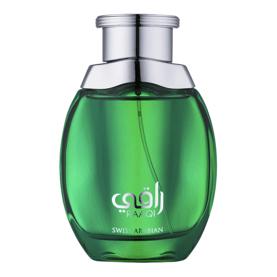 Swiss Arabian Raaqi EDP Eau De Parfum 100ml bottle with elegant packaging and floral fragrance design.