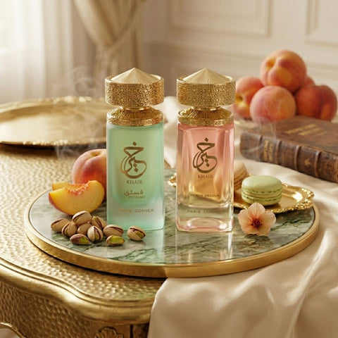 Khair Pistachio & Khair Peach Delulu Eau de Parfum Spray 100ml (3.4 oz) by Paris Corner (Bundle)