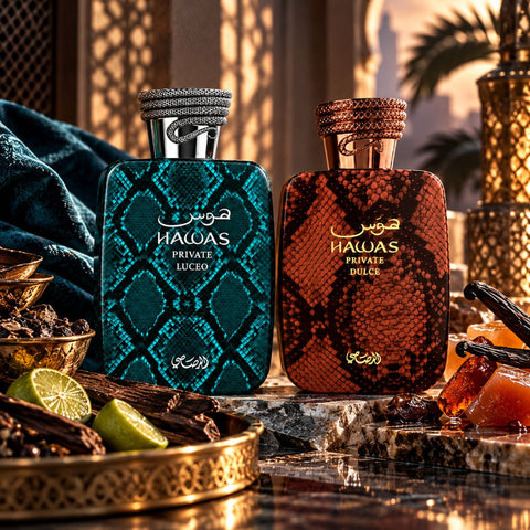 Hawas Private Luceo & Dulce Extrait De Parfum Spray 100ml (3.38 oz) by Rasasi (Bundle)