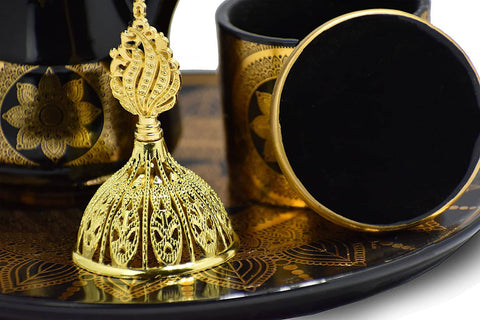 Glossy Arabic Design Royal Bakhoor Tea Set w/Circular Tray-Black | Intense Oud - Intense oud