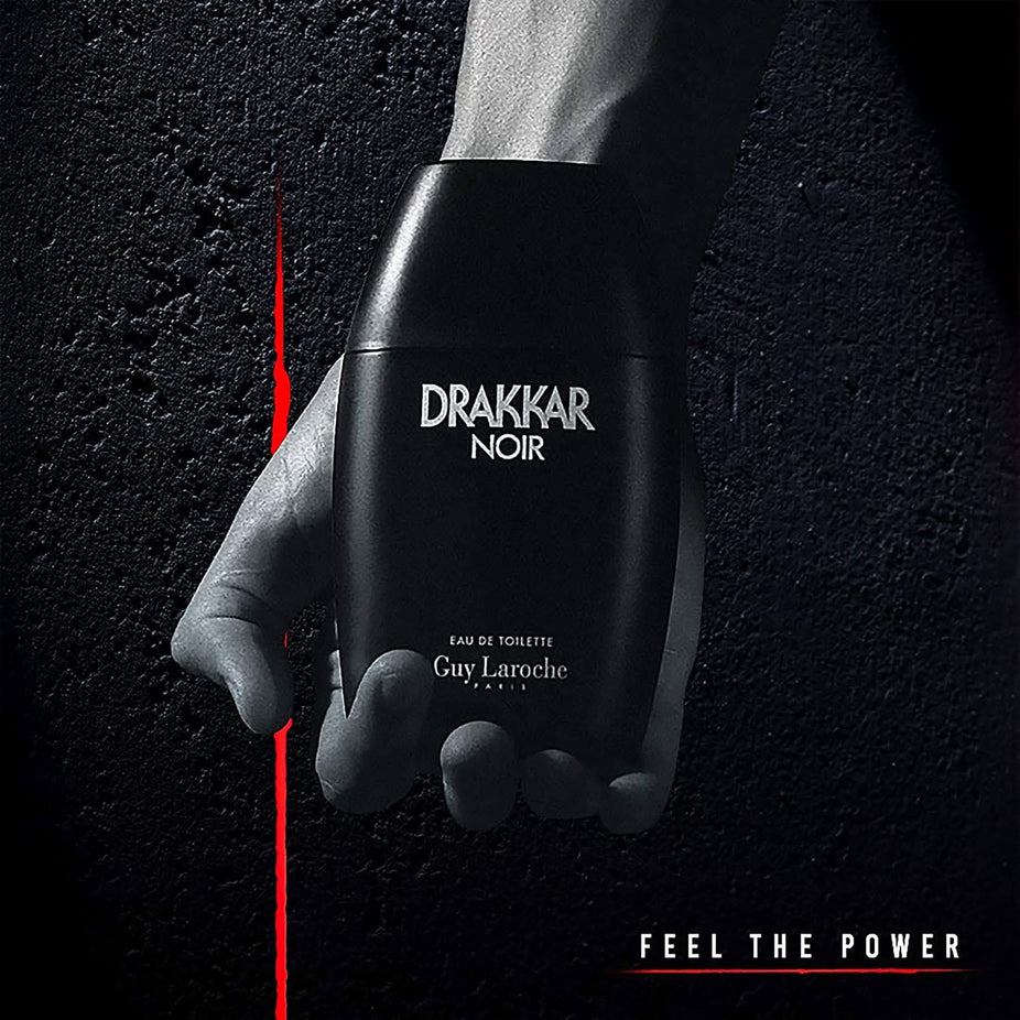 Guy Laroche Drakkar Noir men's Eau De Toilette spray bottle, 100ml (3.4oz), with black and silver packaging.