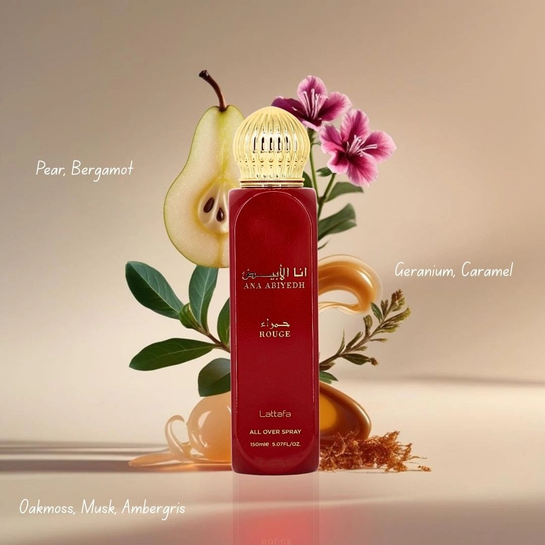 Mayar, Ameerat Al Arab, Mayar Natural Intense, Ana Abiyedh Rouge & Shahd All-Over Sprays 150ml  (5.07 oz) by Lattafa | Five Iconic Scents, Endless Refresh (Bundle) - Intense Oud