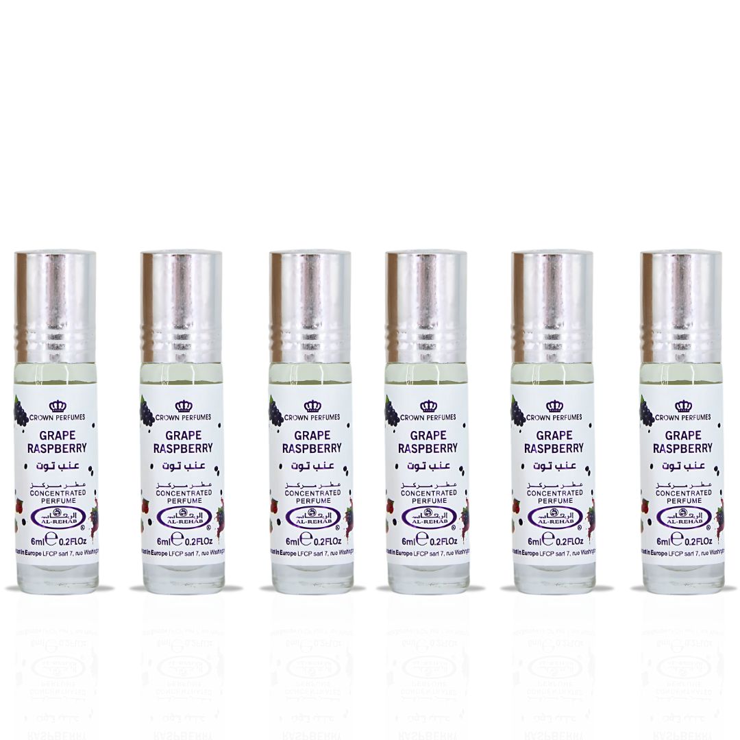 Grape Raspberry Perfume Oil CPO 6ML (0.2 OZ) By Al Rehab | Fruity, Floral, Sweet, Vibrant Fragrance. (BOX OF 6) - Intense Oud