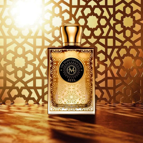 Moresque Seta Parfum Eau de Parfum spray bottle, 75ml, featuring elegant packaging and a luxurious fragrance presentation