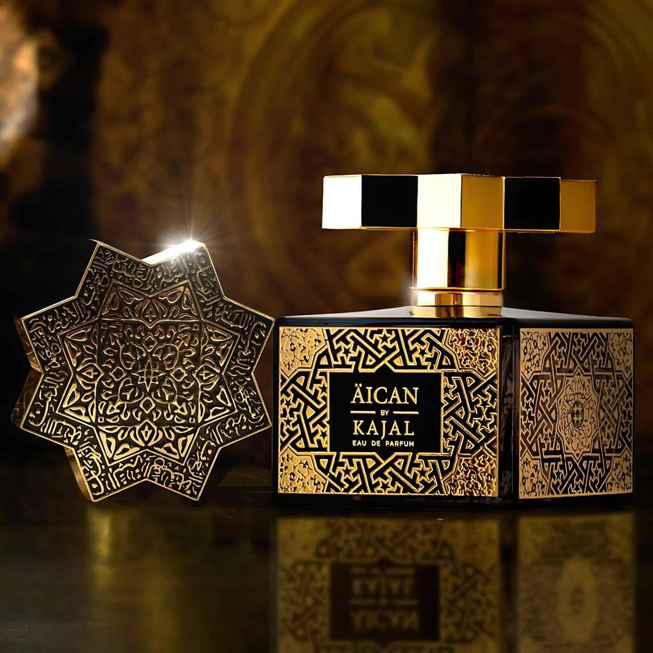 Aican Eau de Parfum Spray by Kajal, 100ml bottle, elegant packaging with floral and fruity scent notes, fresh and sophisticated.