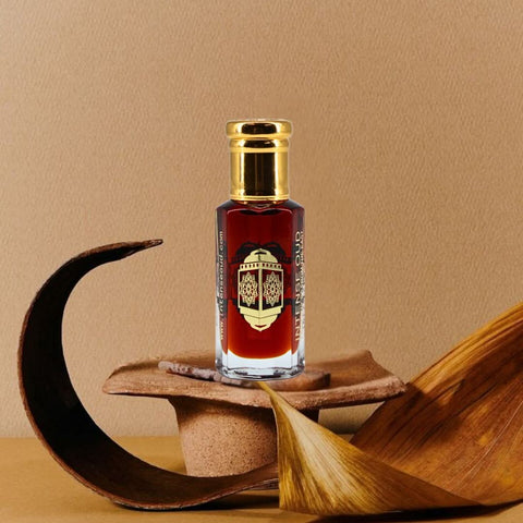 Mukhallat Al Zafran perfume oil by Intense Oud in 12ml loose oil bottle with black gift box.