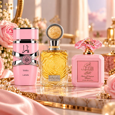 Yara by Lattafa & Pink Blush & Rafeef by Ard Al Zaafaran Eau de Parfum Sprays 100ml (3.4 oz) (Bundle)