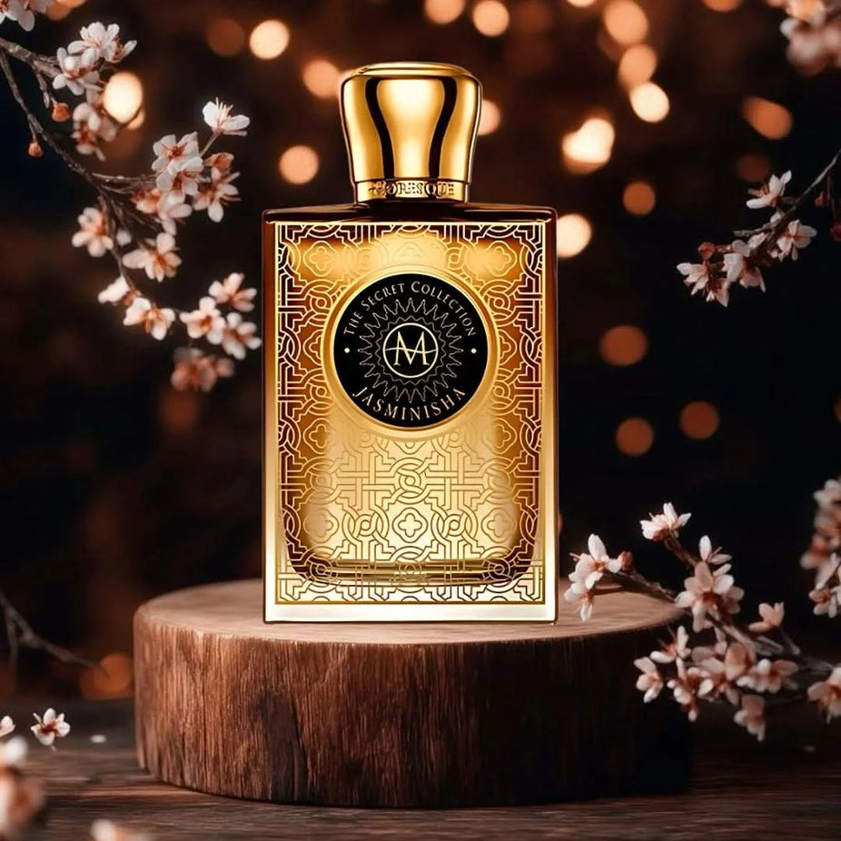 Moresque Jasminisha Eau de Parfum spray 75ml bottle with elegant packaging and floral design.