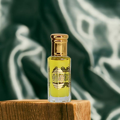 Yasmeen Al Arab Perfume Oil by Intense Oud in 12ml glass bottle with black gift box, featuring loose oil and elegant packaging.