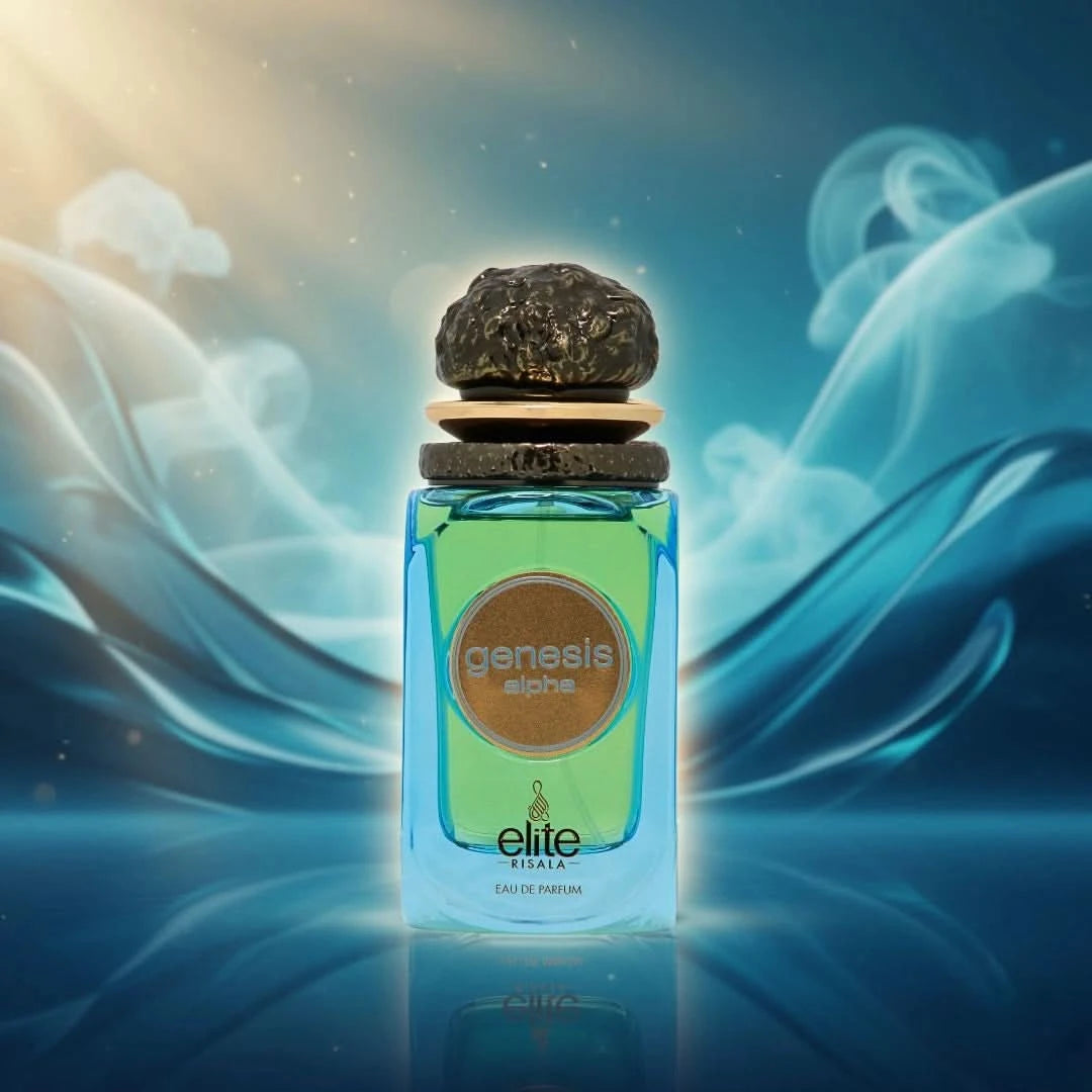 Elite Risala Genesis Alpha Eau de Parfum spray 100ml bottle with elegant design and sleek packaging.