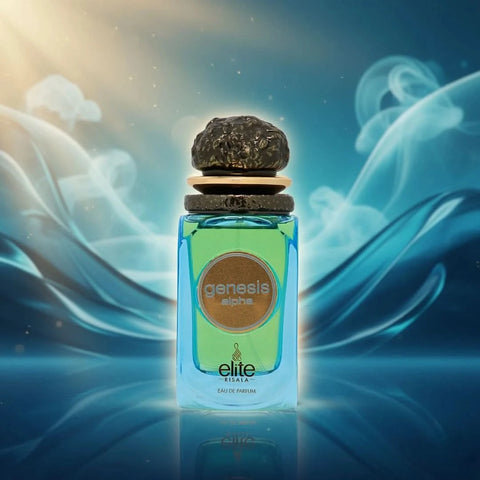 Elite Risala Genesis Alpha Eau de Parfum spray 100ml bottle with elegant design and sleek packaging.