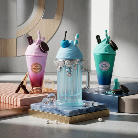 Armaf Island Bliss, Bon Bon & Yum Yum Eau de Parfum bundle with three 100ml spray bottles on a white background.