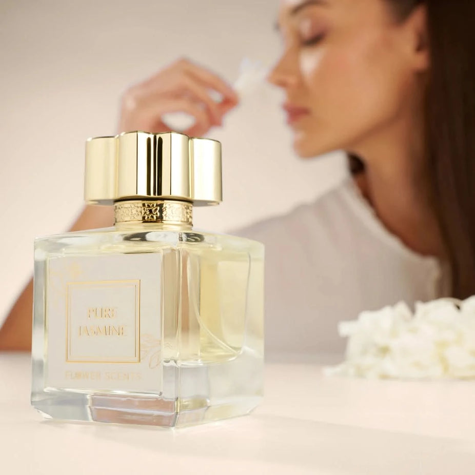 Pure Jasmine Eau de Parfum Spray by Flower Scents, 65ml bottle, with elegant floral packaging and a sleek glass perfume bottle.