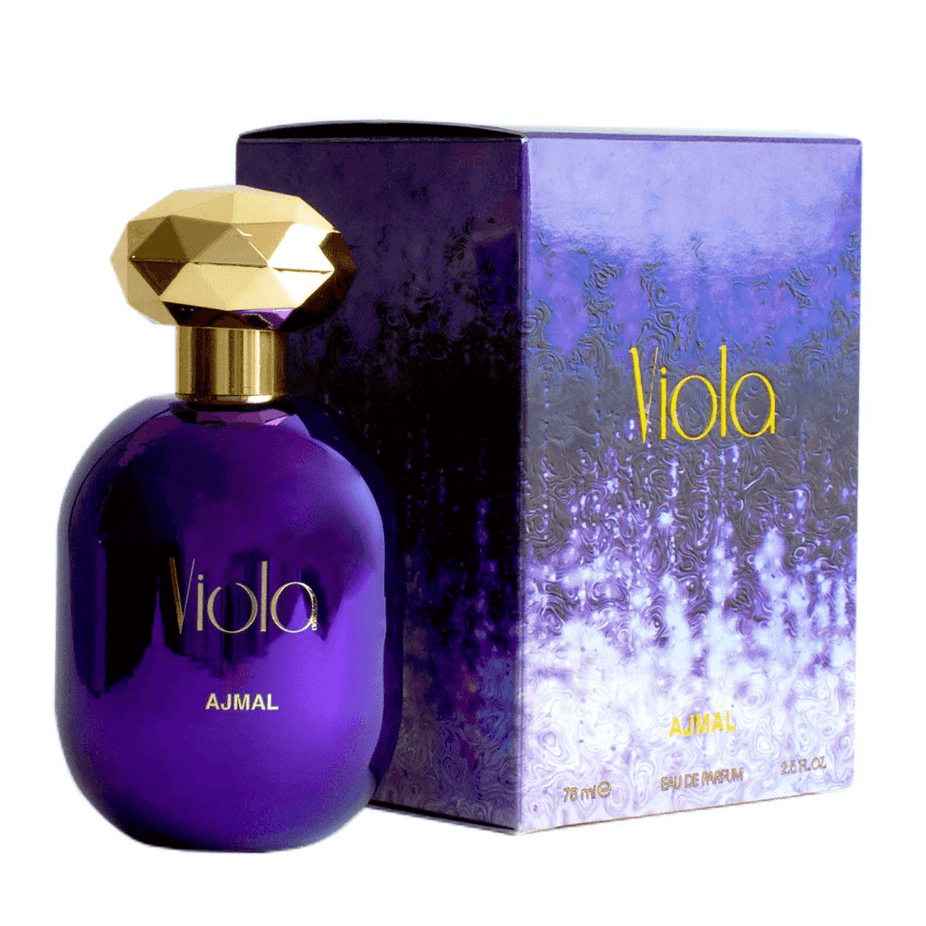 Ajmal Viola for Women Eau De Parfum 75 ML bottle, elegant floral fragrance with a sleek perfume bottle design.