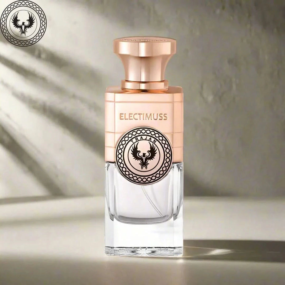 Electimuss London Trajan Parfum Spray 100ml EDP bottle, elegant design, showcasing the luxurious fragrance packaging.