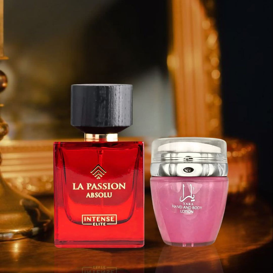 Yara Hand & Body Lotion 45ml and La Passion Absolu Eau de Parfum Spray 100ml by Ard Al Zaafaran and Intense Oud bundle image