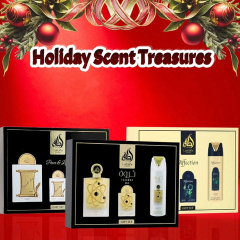 Lattafa Tharwah Gold gift set bundle featuring Peace and Love & Affection fragrances with elegant packaging.