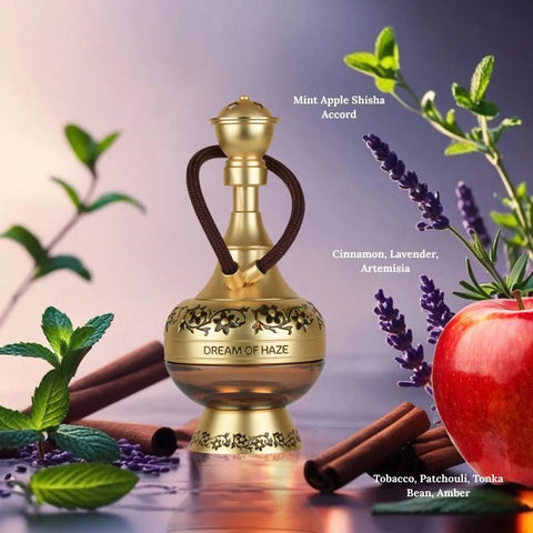 Lattafa Pride Dream of Haze Eau De Parfum spray 100ml bottle with velvet pouch, elegant fragrance packaging and design.