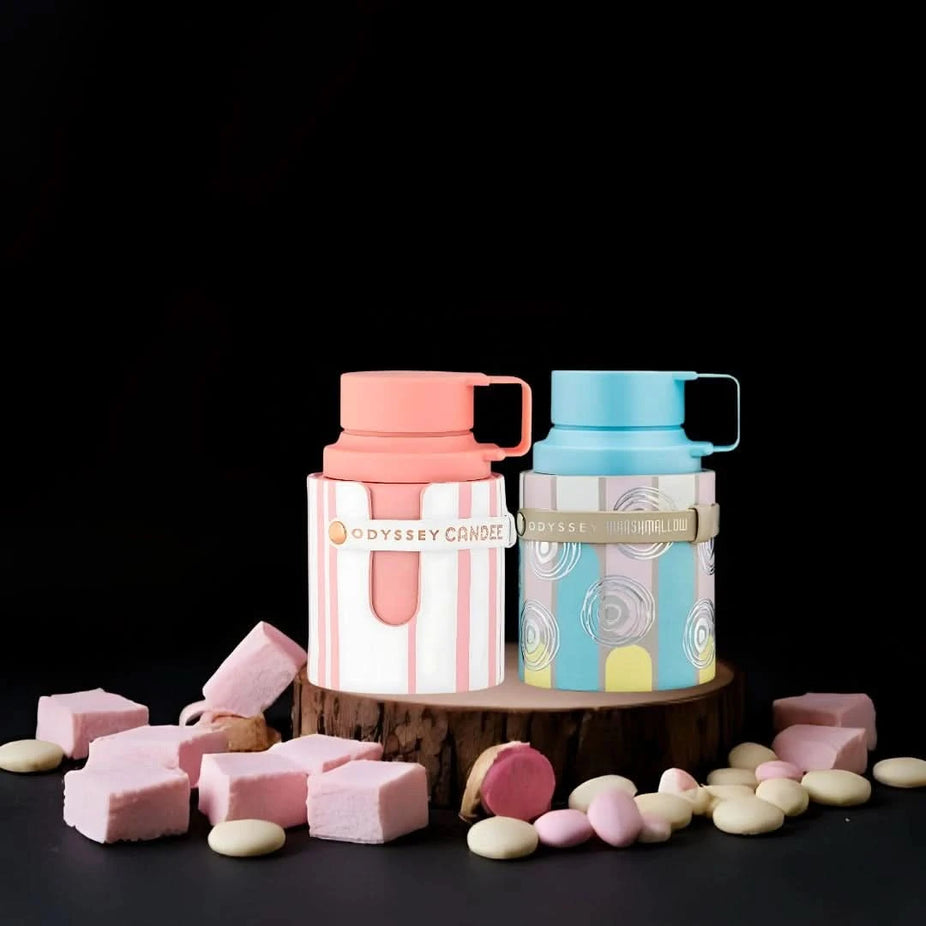 Armaf Odyssey Candee and Marshmallow Eau de Parfum spray bundle, featuring two 100ml bottles with elegant packaging.