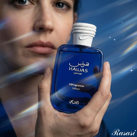 Hawas Sapphire X FBFragrances Edition Eau de Parfum Spray 100ml (3.4 oz) by Rasasi (Velvet Pouch)