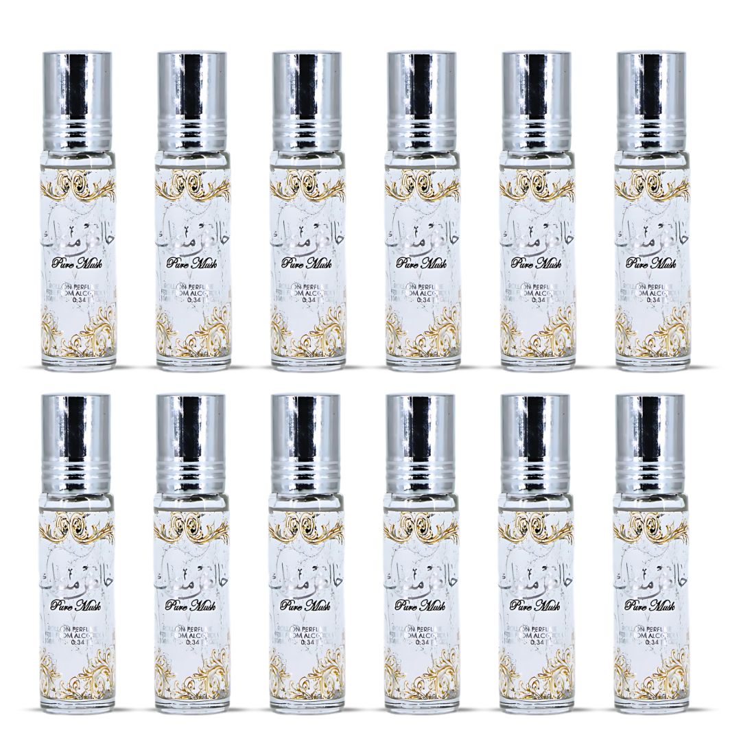 Pure Musk Roll On Perfume Oil CPO 10ML (0.34 OZ) By Ard Al Zaafaran | A Whisper Of Pure White Musk, Perfect For Subtle Elegance. (Pack Of 12) - Intense Oud