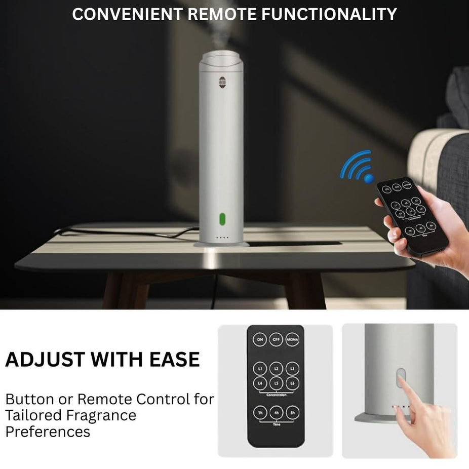 Intense Oud Silver Aromatherapy Diffuser with remote, 120ml, adjustable mist, timer, suitable for home, office, hotel, waterless design