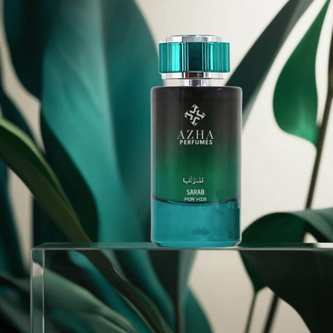 Sarab For Him Azha Eau de Parfum spray 100ml bottle with sleek black packaging and elegant design.