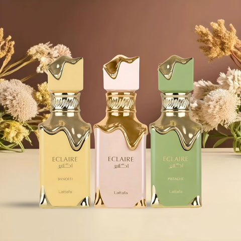 Eclaire, Eclaire Banoffi & Eclaire Pistache Eau de Parfum Sprays 100ml by Lattafa (Bundle) - Intense Oud