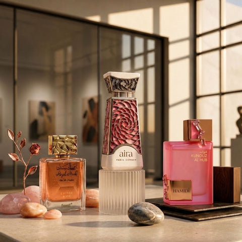 The Lychee Love Bundle - Aira Eau De Parfum Spray 100ml (3.4 oz) By Paris Corner & Royal Musk Lychee Rose Eau de Parfum Spray 100ml (3.4 oz) by Surrati & Kunouz Al Hub Eau de Parfum Spray 100ml (3.4 oz) by Hamidi