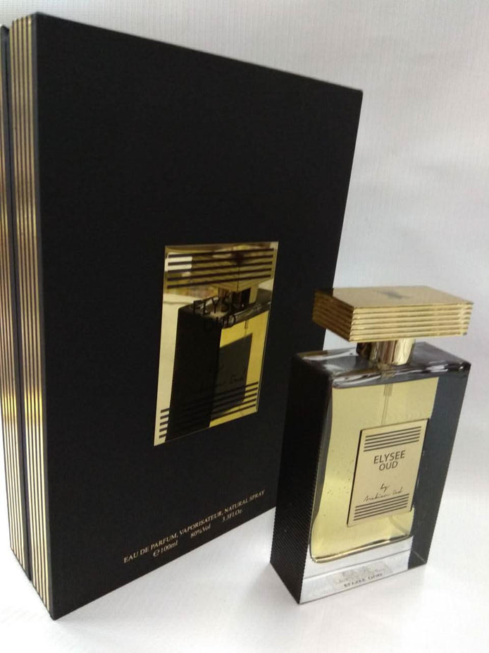Arabian Oud Elysee Oud EDP 100ml bottle with elegant packaging, showcasing the luxurious fragrance design and branding.