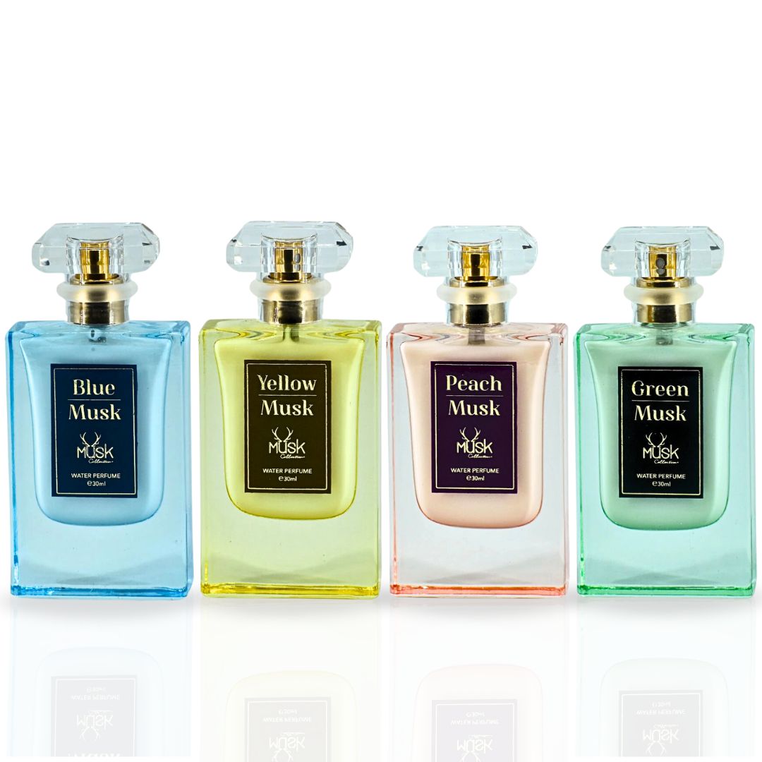 Blue Musk, Yellow Musk, Peach Musk, Green Musk - Water Perfume Spray 30ML (1.01 OZ) by Hamidi | Indulge in the Soothing & Refreshing Aroma. (MUSK COLLECTION) - Intense Oud