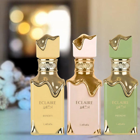 Eclaire, Eclaire Banoffi & Eclaire Pistache Eau de Parfum Sprays 100ml by Lattafa (Bundle) - Intense Oud
