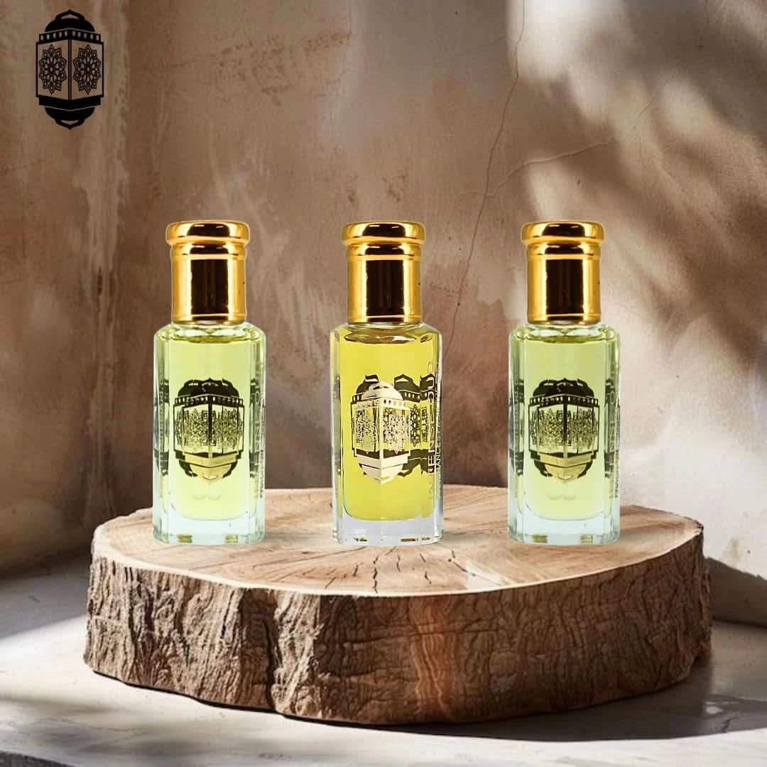 Intense Oud Rouje Madawi and Vanilla Musk perfume oils bundle in 12ml bottles, featuring elegant glass containers and labels.