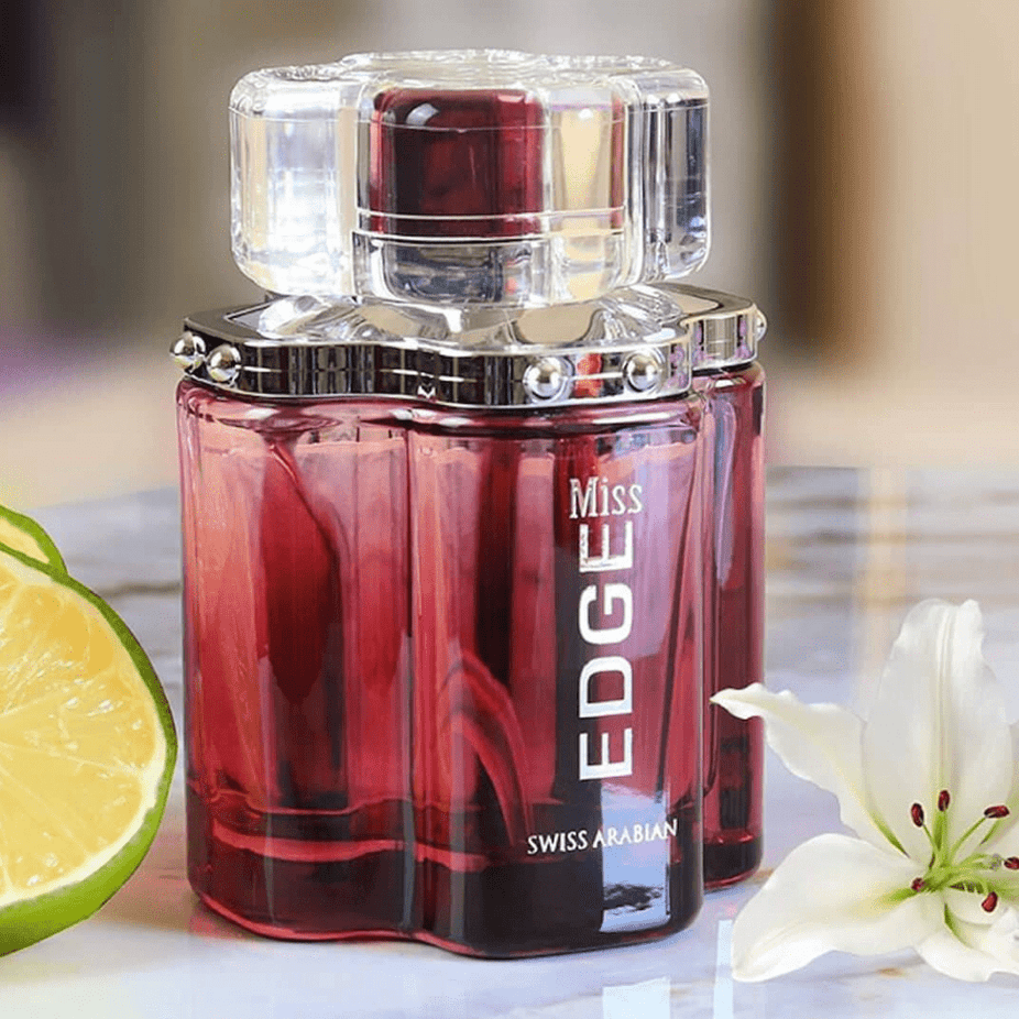 Miss Edge for Women Eau De Parfum by Swiss Arabian, 100ml bottle, with elegant floral and woody scent, in sleek packaging