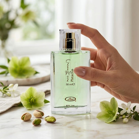 AUCTION Choco Musk Pistachio Eau De Parfum Spray 50ML (1.65 OZ) by Al Rehab (Velvet Pouch)
