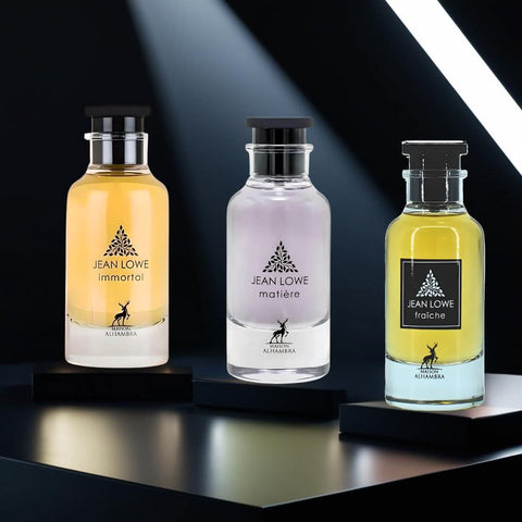 Maison Alhambra Jean Lowe Immortal Eau de Parfum bundle with two 100ml spray bottles, featuring elegant perfume bottles.
