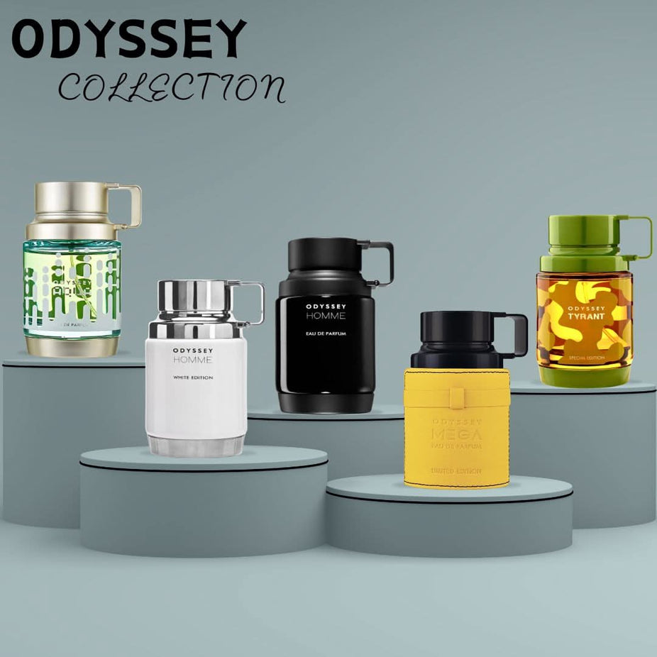Armaf Odyssey Aqua Edition and Homme Black Eau de Parfum sprays, 60ml, featuring stylish bottles from the Odyssey Collection.