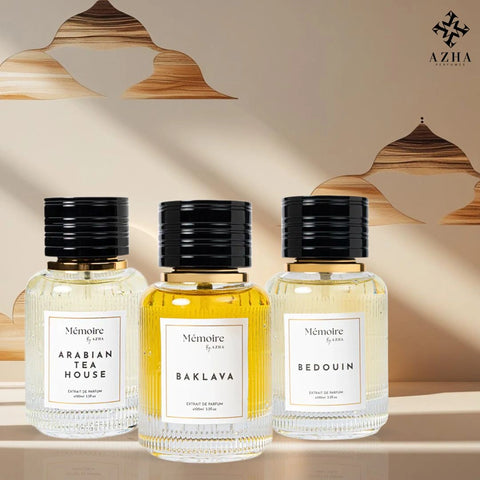 Arabian Tea House, Bedouin & Baklava Extrait de Parfum Sprays 100ml - Memoire Collection by Azha | Warm Opulence Meets Sweet Sophistication (Bundle) - Intense Oud